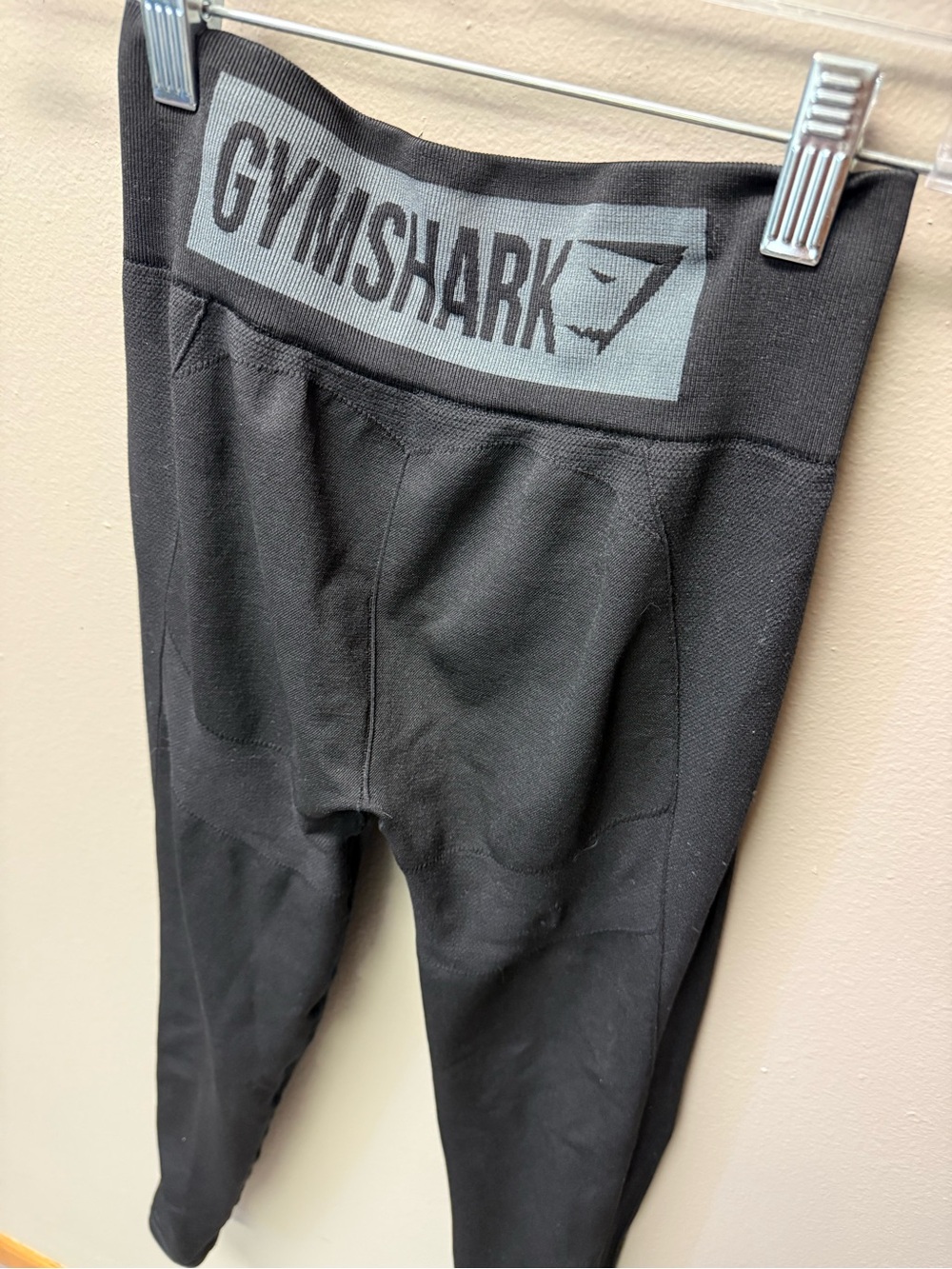 Gymshark Black Leggings with Gray Logo Waistband